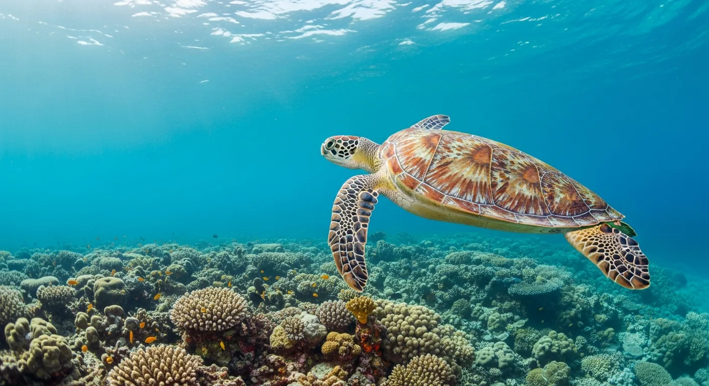 Sea turtle on the reef at Gili Air, Lombok